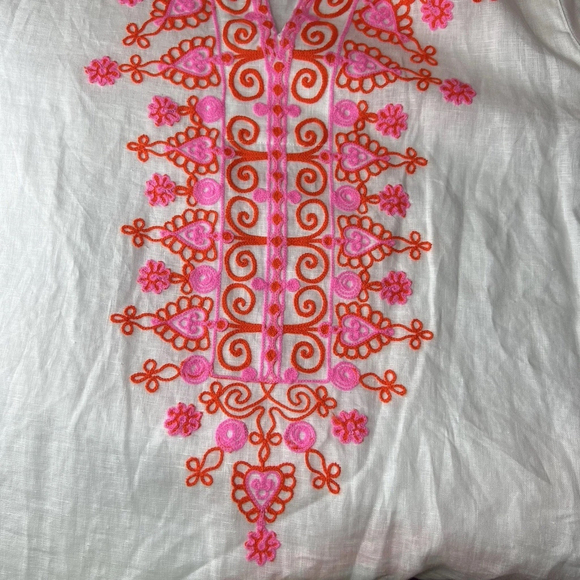 John Mark Women’s Embroidered 100% Linen Tunic Split Neck White Pink Sz 1X Boho - Picture 8 of 12